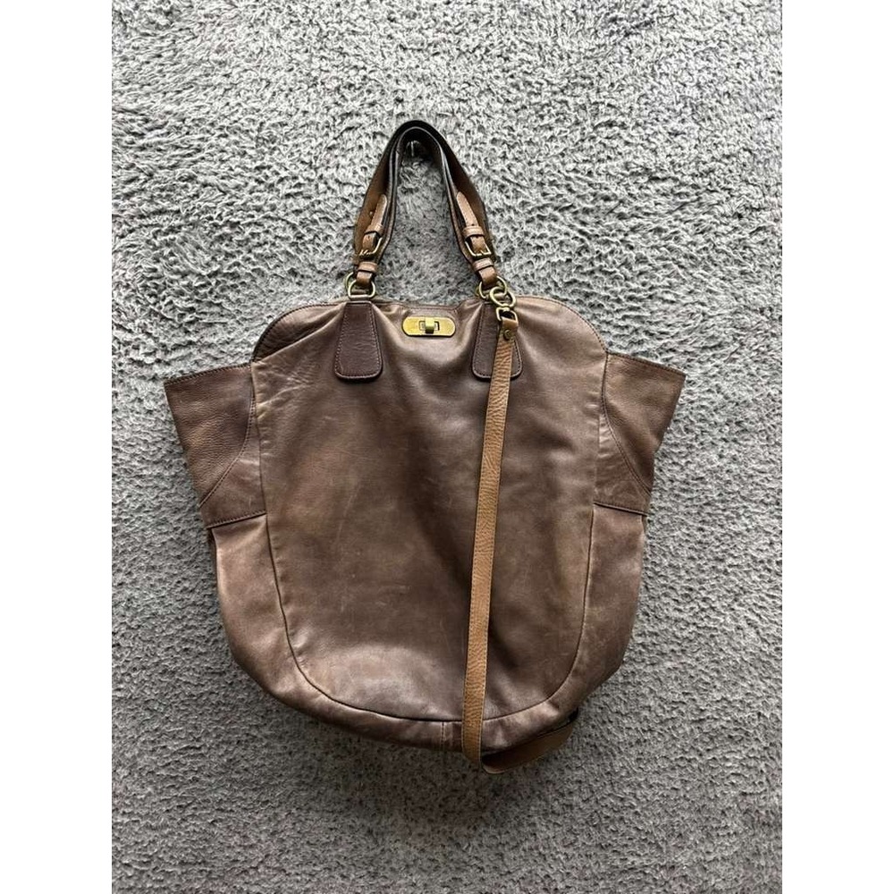 Marni Women's Convertible Leather‎ Turn Lock Crossbody Tote Hobo Bag Brown